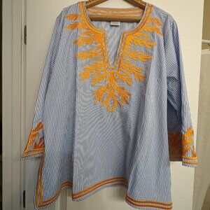 Gretchen Scott Embroidered Pinstripe Tunic